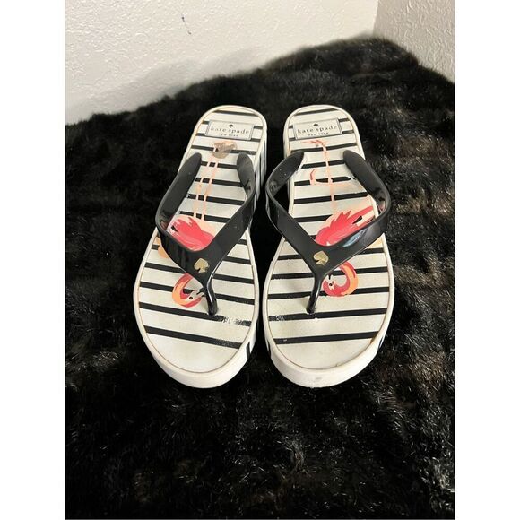 Kate Spade Platform Wedge Sandals flamingo  Summer Beach Vacation Striped Y2K US - Picture 2 of 6